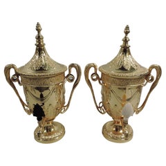 Pair of Neoclassical-Style Gilt Sterling Silver Tea Urns