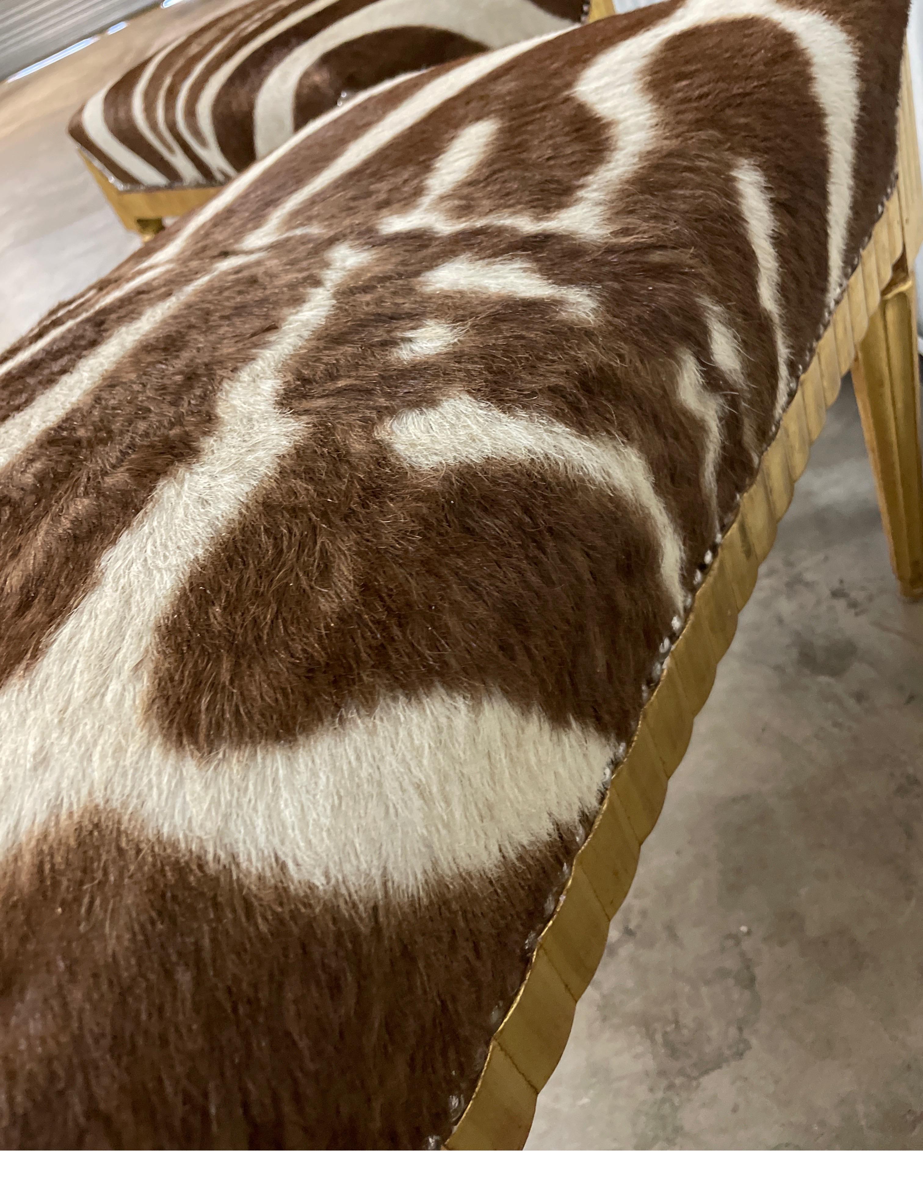 Pair of Neoclassical Style Giltwood Benches with Zebra Hide Seats 4