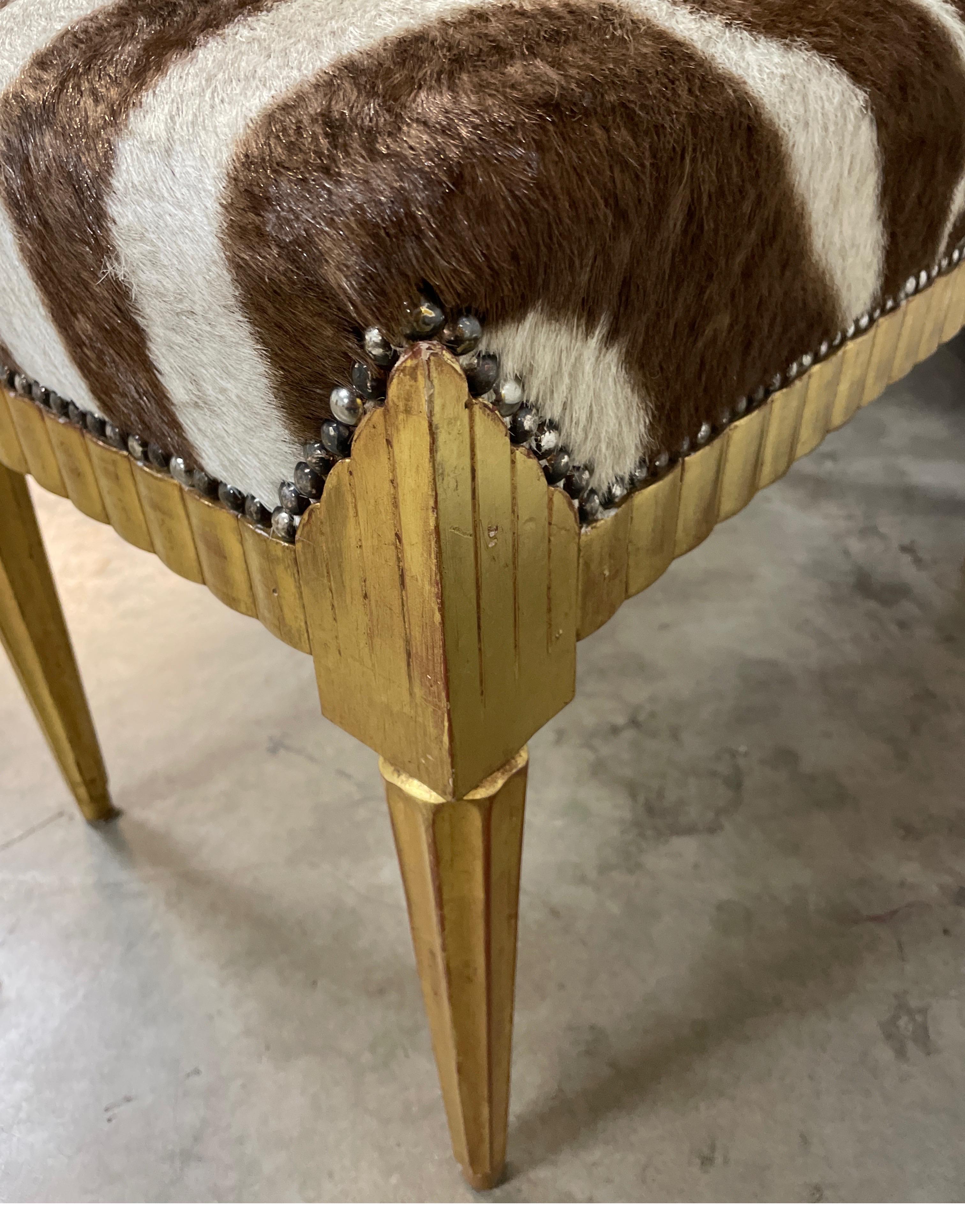 Pair of Neoclassical Style Giltwood Benches with Zebra Hide Seats 3