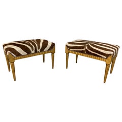 Pair of Neoclassical Style Giltwood Benches with Zebra Hide Seats