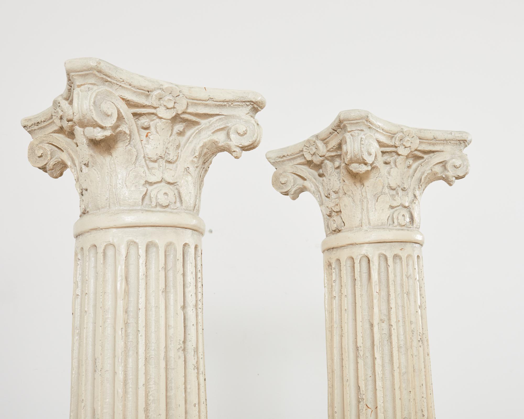 Stone Pair of Neoclassical Style Greco Roman Plaster Columns