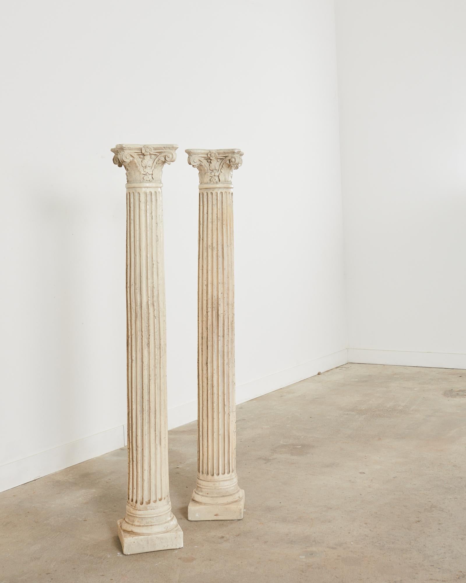 Pair of Neoclassical Style Greco Roman Plaster Columns In Distressed Condition In Rio Vista, CA