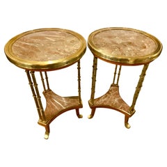 Pair of Neoclassical-Style Gueridons with Rouge Marble and Faux Bronze Stands