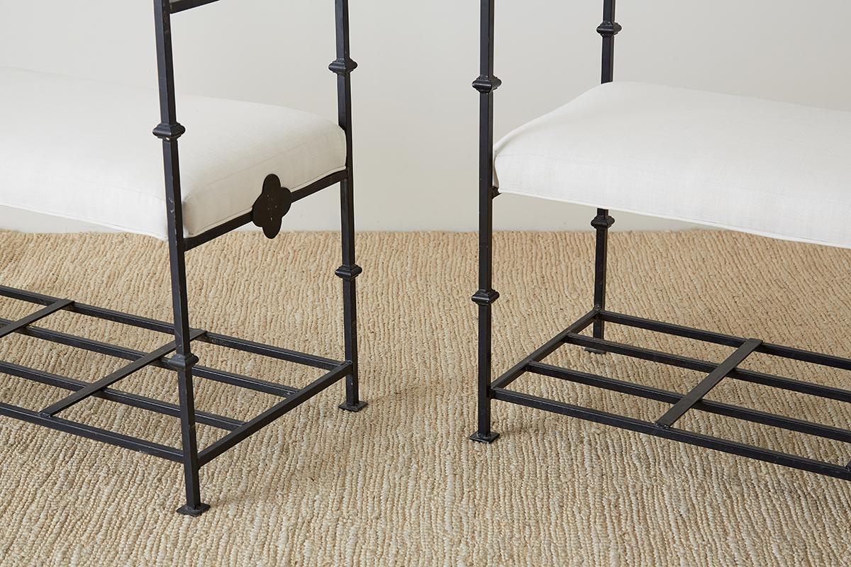 Pair of Neoclassical Style Iron and Linen Benches 5