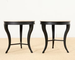Pair of Neoclassical Style Iron and Stone Top Drink Tables