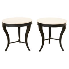Pair of Neoclassical Style Iron and Stone Top Drink Tables