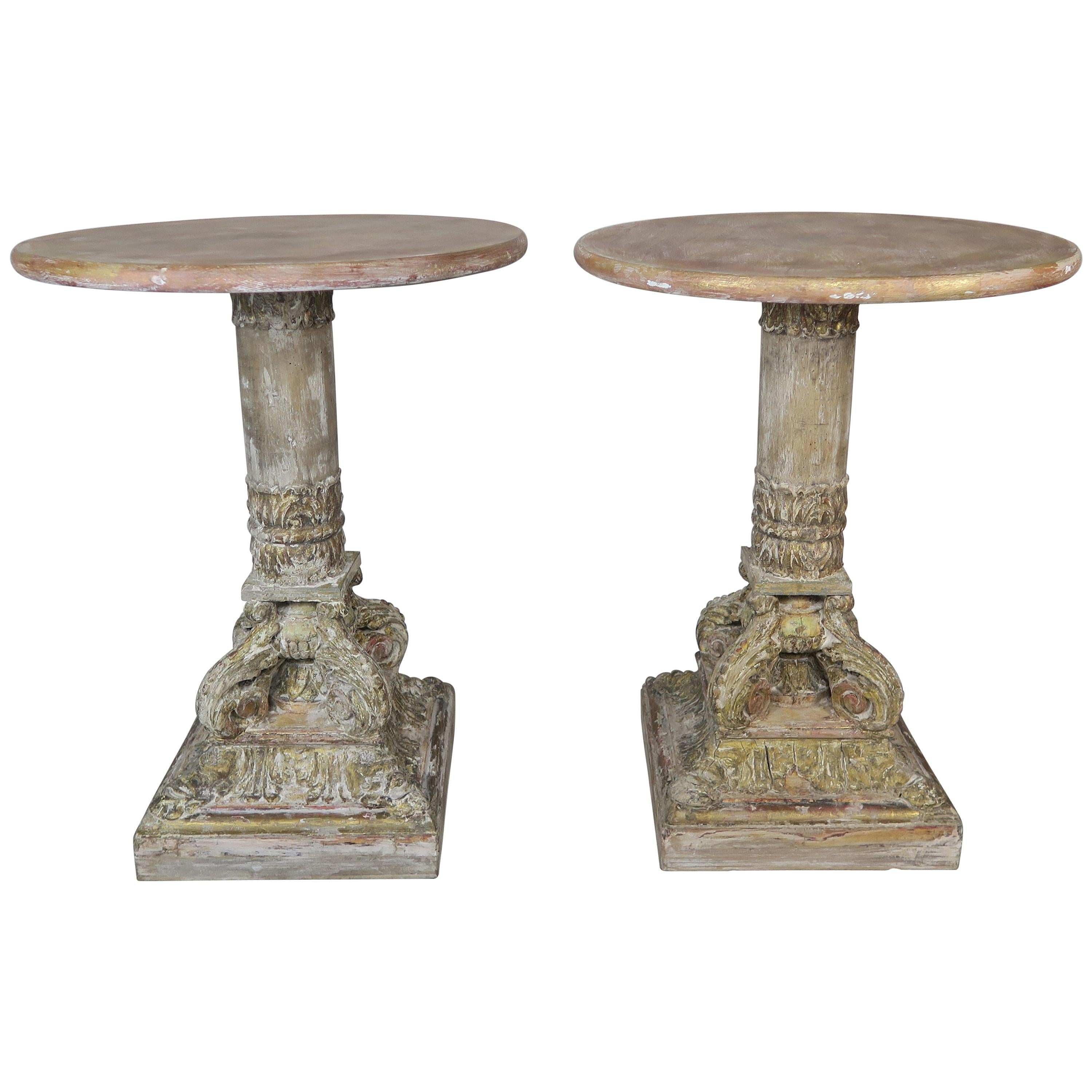 Funky pair of handmade painted tables at 1stDibs