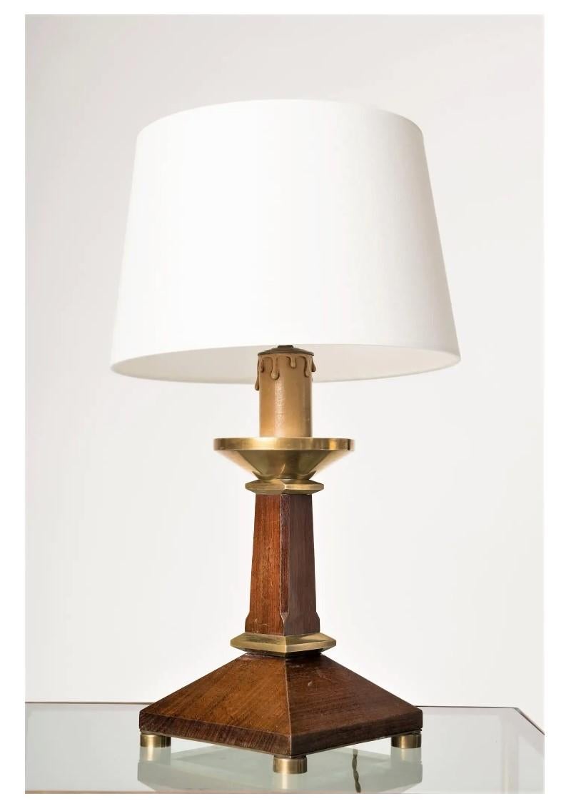 Pair of Neoclassical Style Mahogany and Brass Table Lamps, France 1960s In Fair Condition For Sale In Chicago, IL