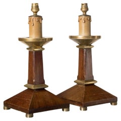 Vintage Pair of Neoclassical Style Mahogany and Brass Table Lamps, France 1960s
