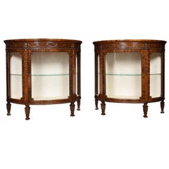 Pair of Neoclassical Style Mahogany Demilune Display Cabinets