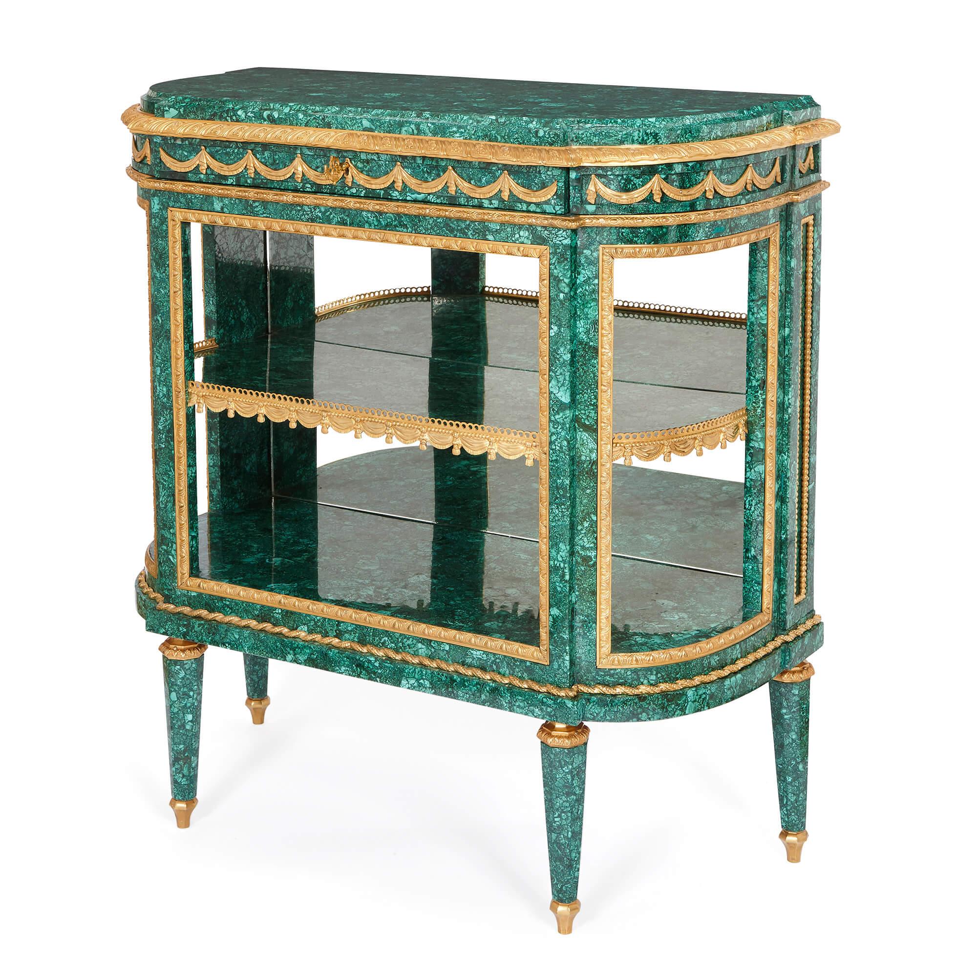 Louis XVI Pair of Neoclassical Style Malachite and Gilt Bronze Commodes For Sale
