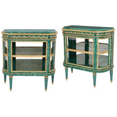 Pair of Neoclassical Style Malachite and Gilt Bronze Commodes