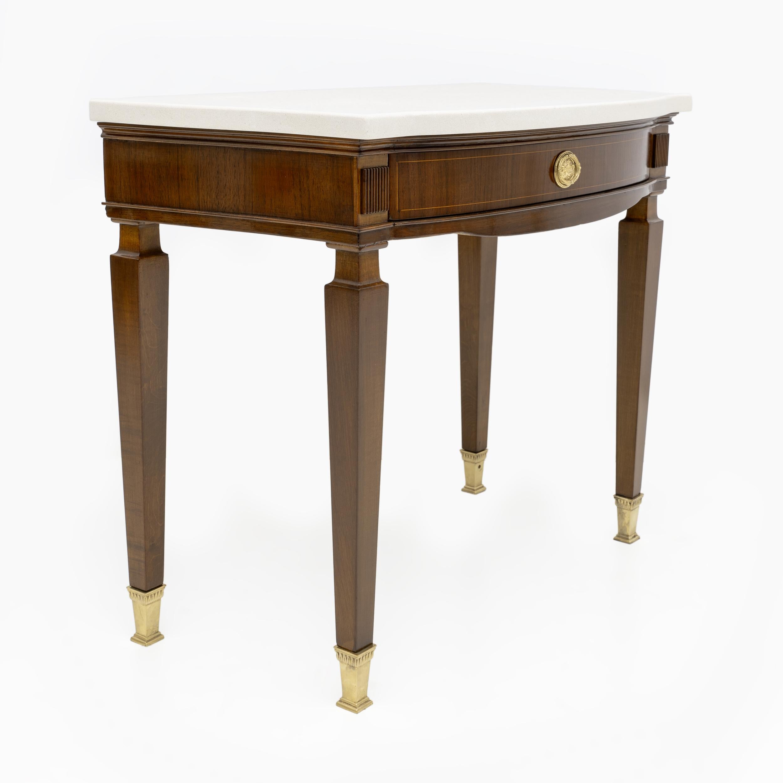 Pair of Neoclassical Style Marble and Mahogany Bedside Tables In Good Condition For Sale In Puglia, Puglia