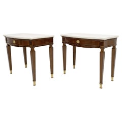 Pair of Neoclassical Style Marble and Mahogany Bedside Tables