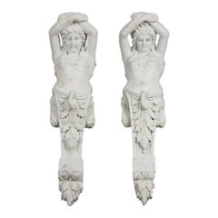 Pair of Neoclassical Style Marble Figural Term Wall Ornaments