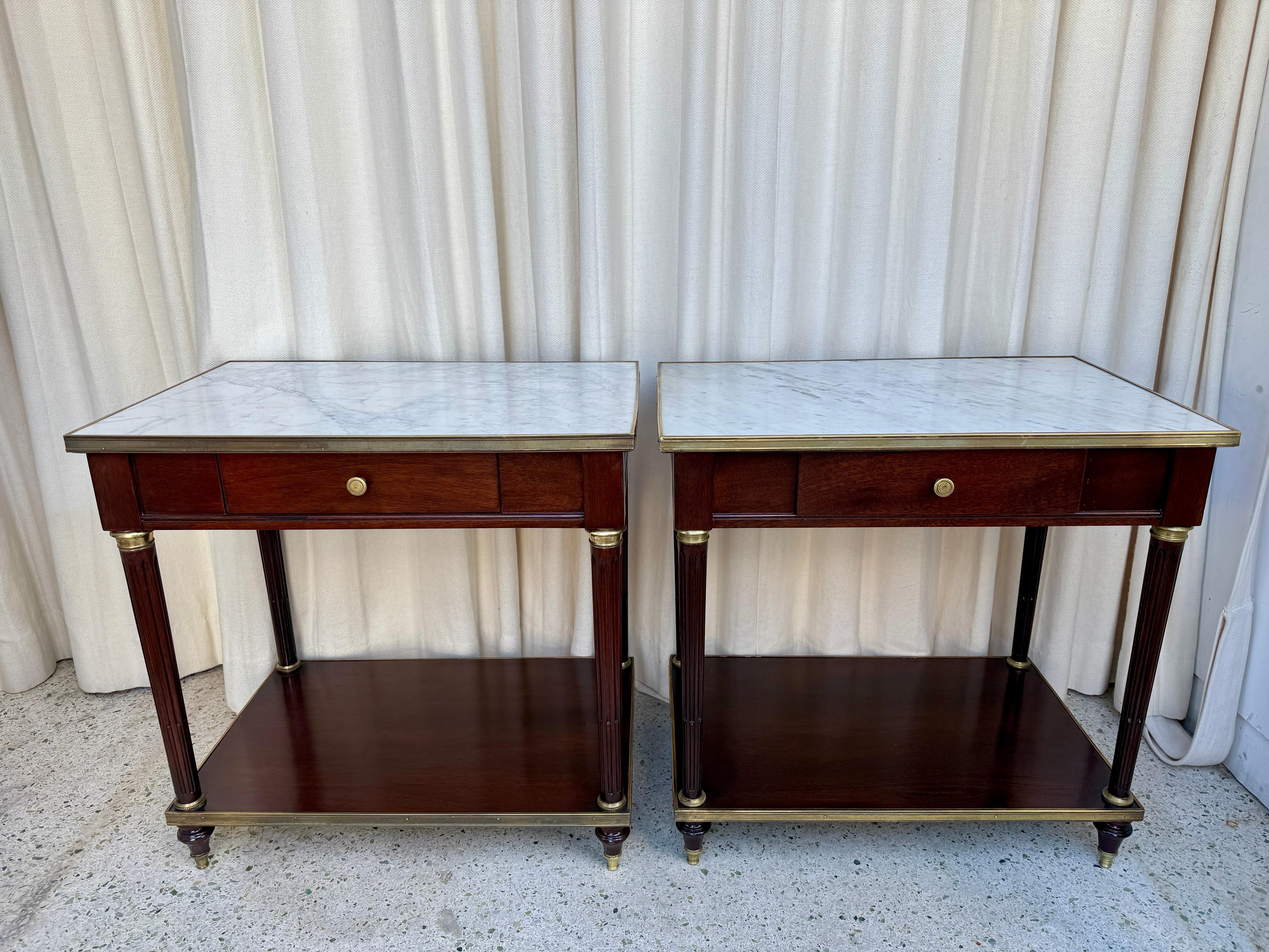 Pair of Neoclassical Style Marble-top Night Tables by Jansen For Sale 5