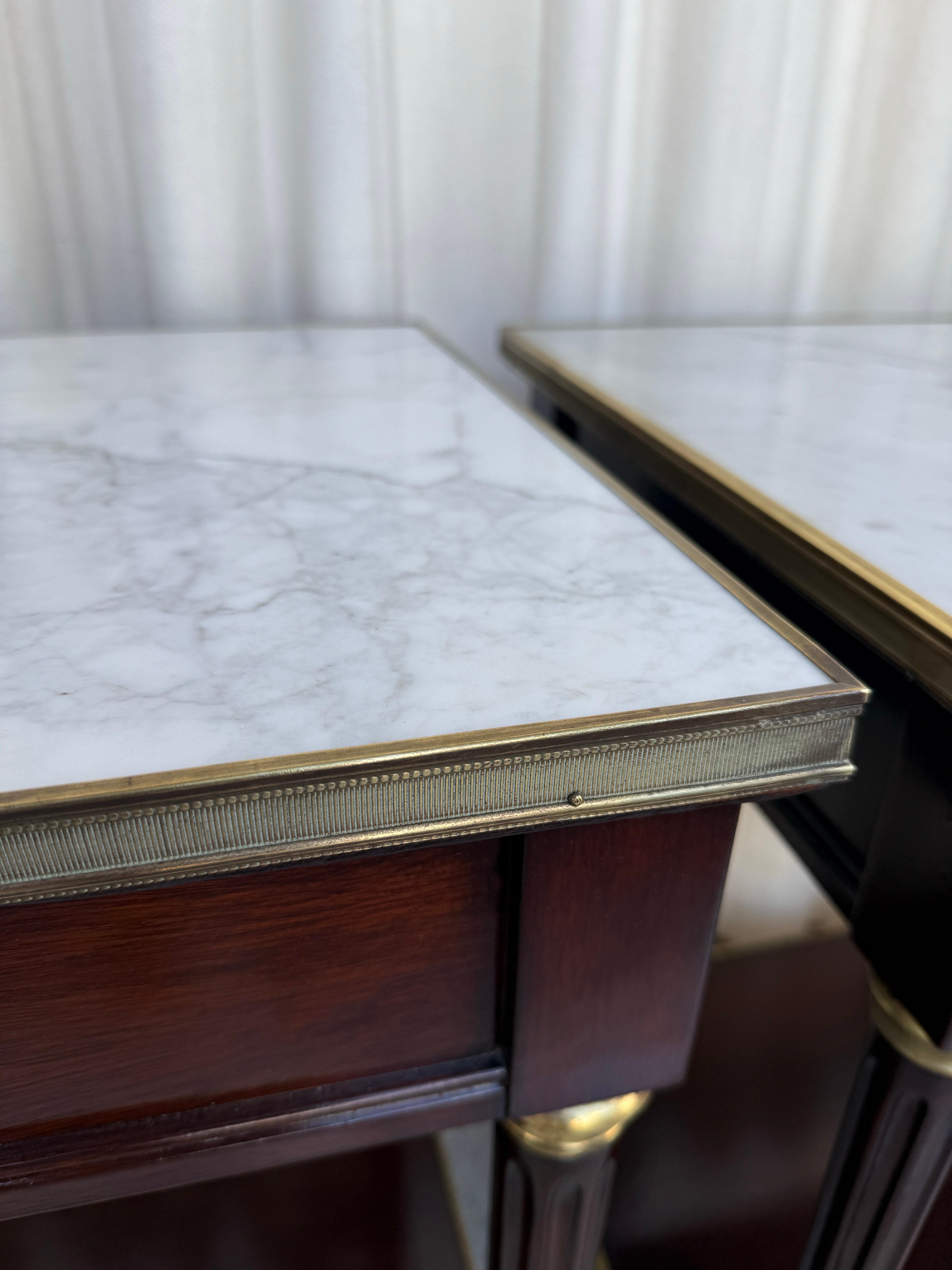 Pair of Neoclassical Style Marble-top Night Tables by Jansen For Sale 6