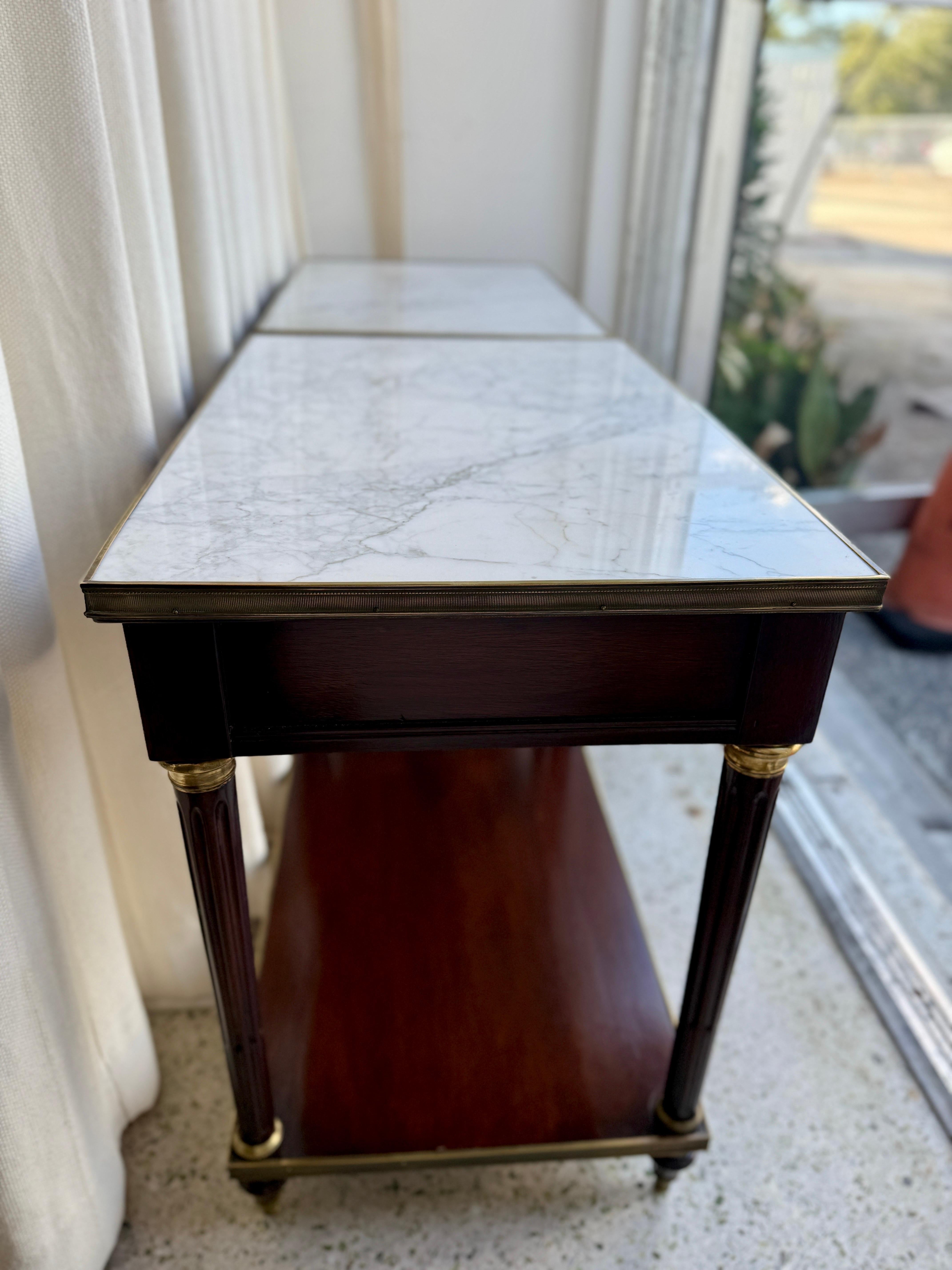 Pair of Neoclassical Style Marble-top Night Tables by Jansen For Sale 8