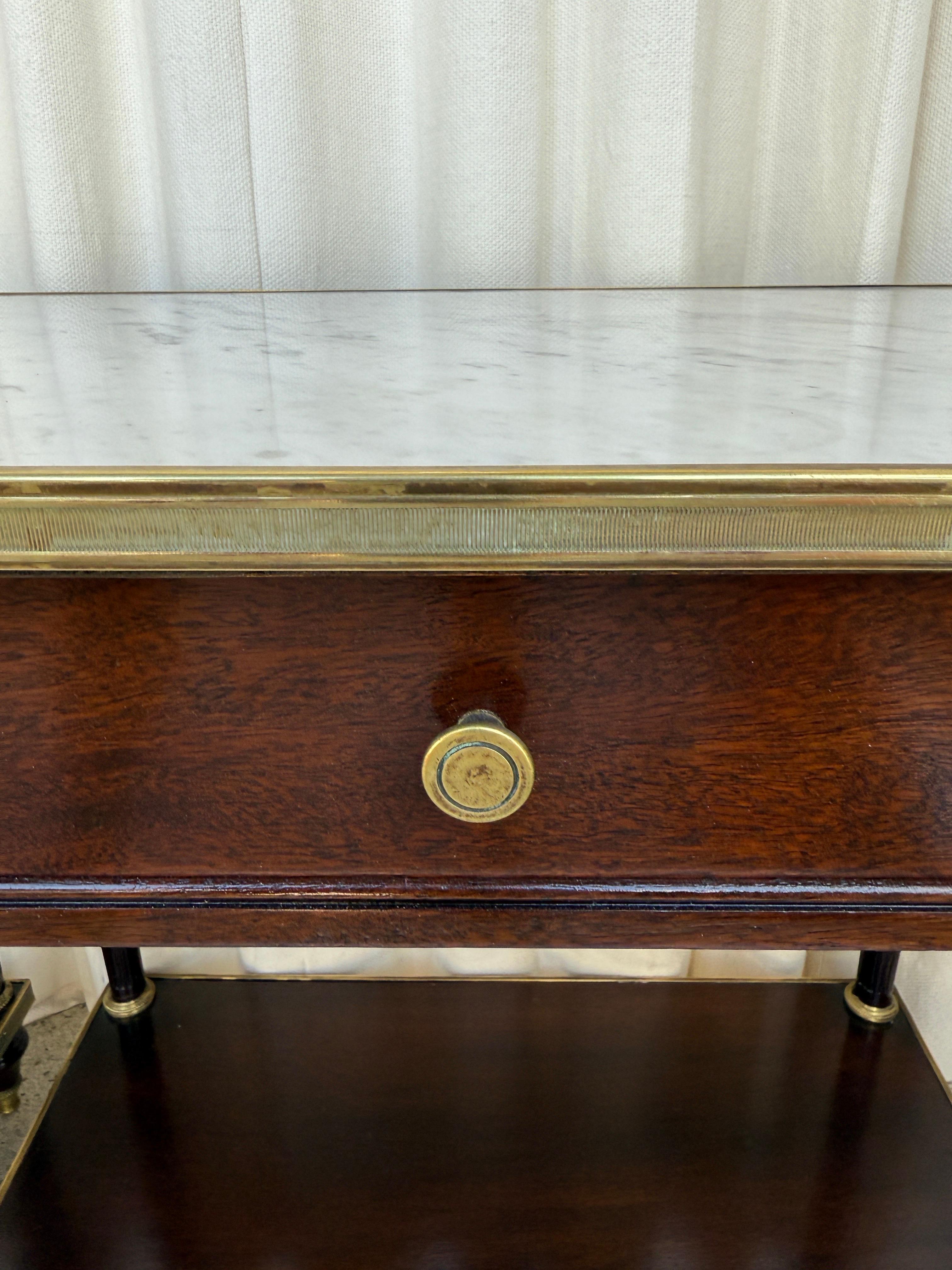 French Pair of Neoclassical Style Marble-top Night Tables by Jansen For Sale