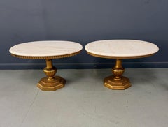 Pair of Neoclassical Style Marble Top Pedestal Side Tables with Giltwood Bases