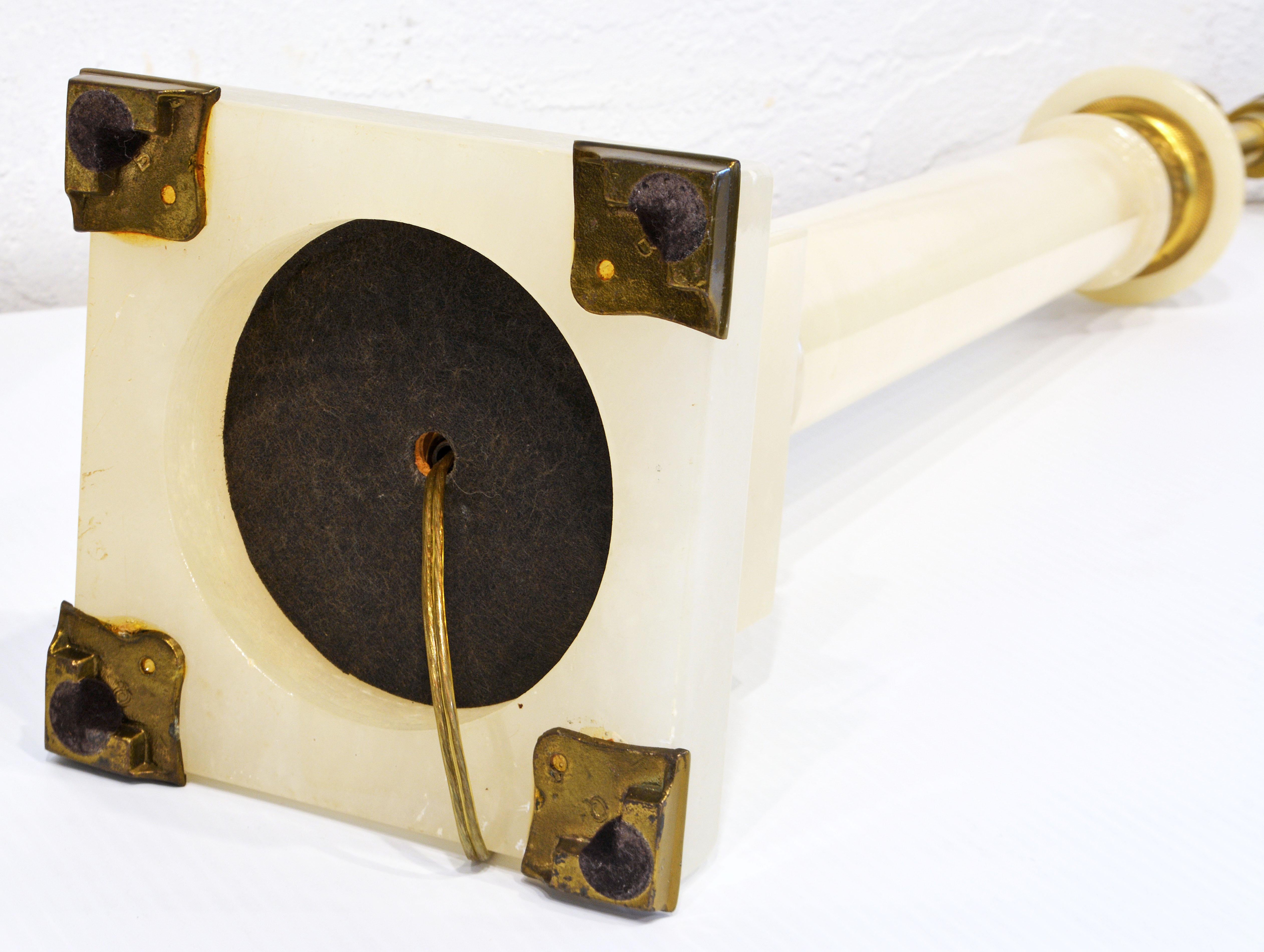 Pair of Neoclassical Style Marbro Bronze Mounted Onyx Column Table Lamps C. 1960 3