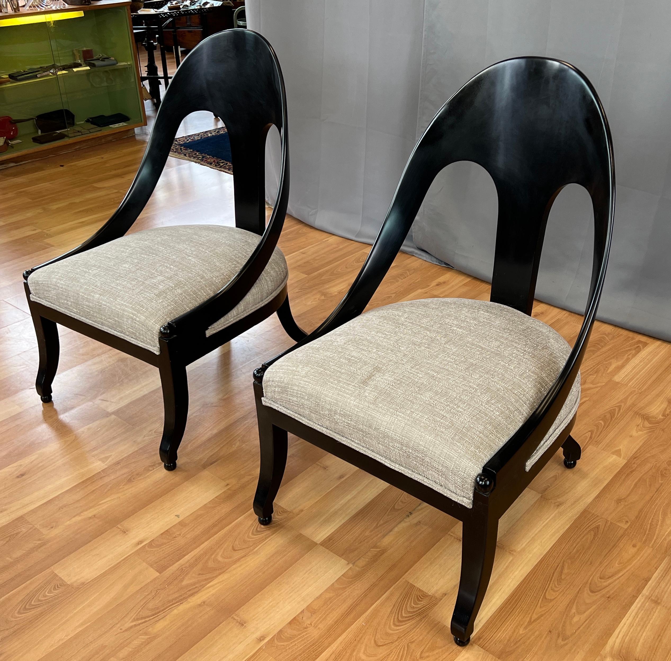 Pair of Neoclassical Style Michael Taylor for Baker Spoon Back Slipper Chairs For Sale 9