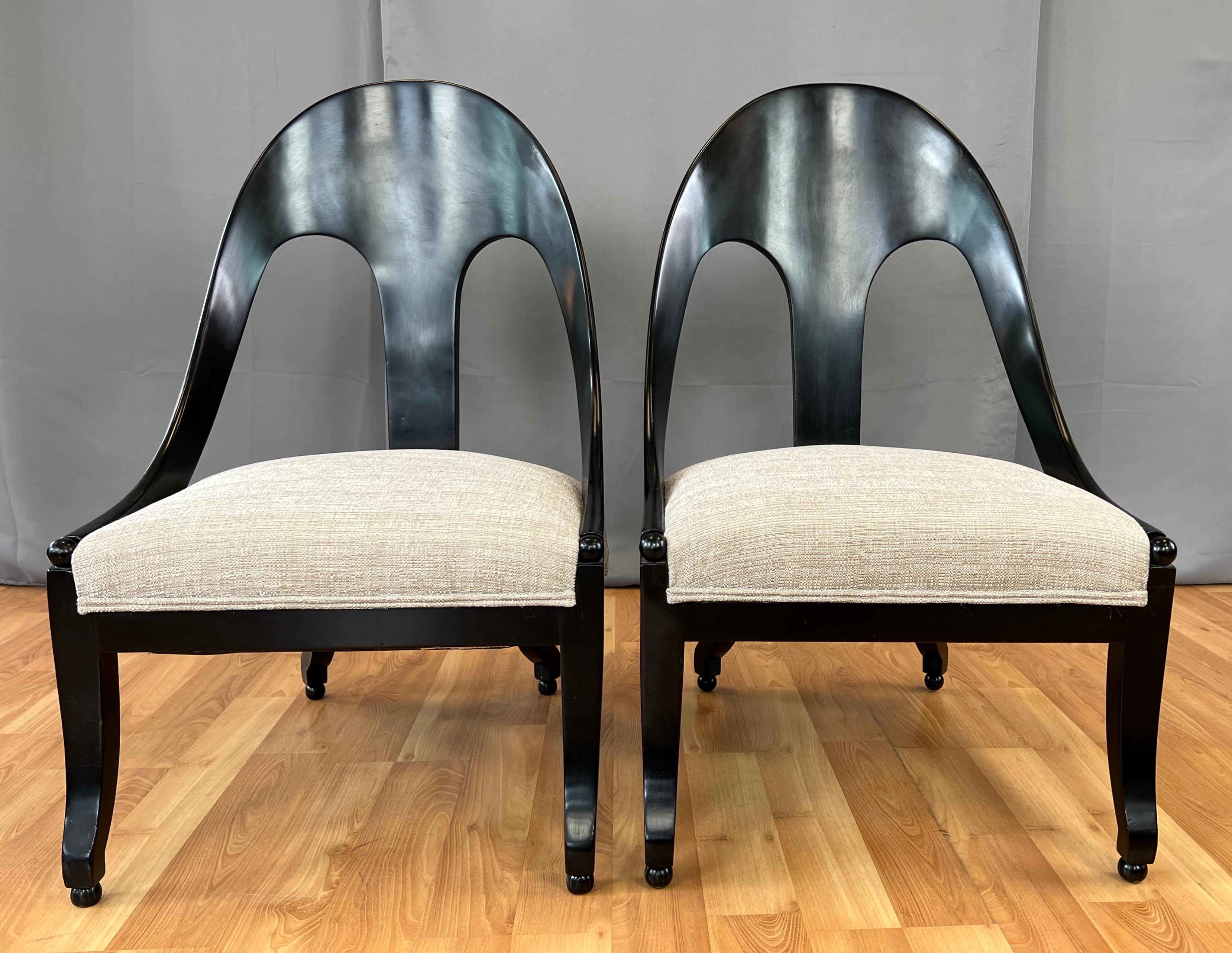 American Pair of Neoclassical Style Michael Taylor for Baker Spoon Back Slipper Chairs For Sale