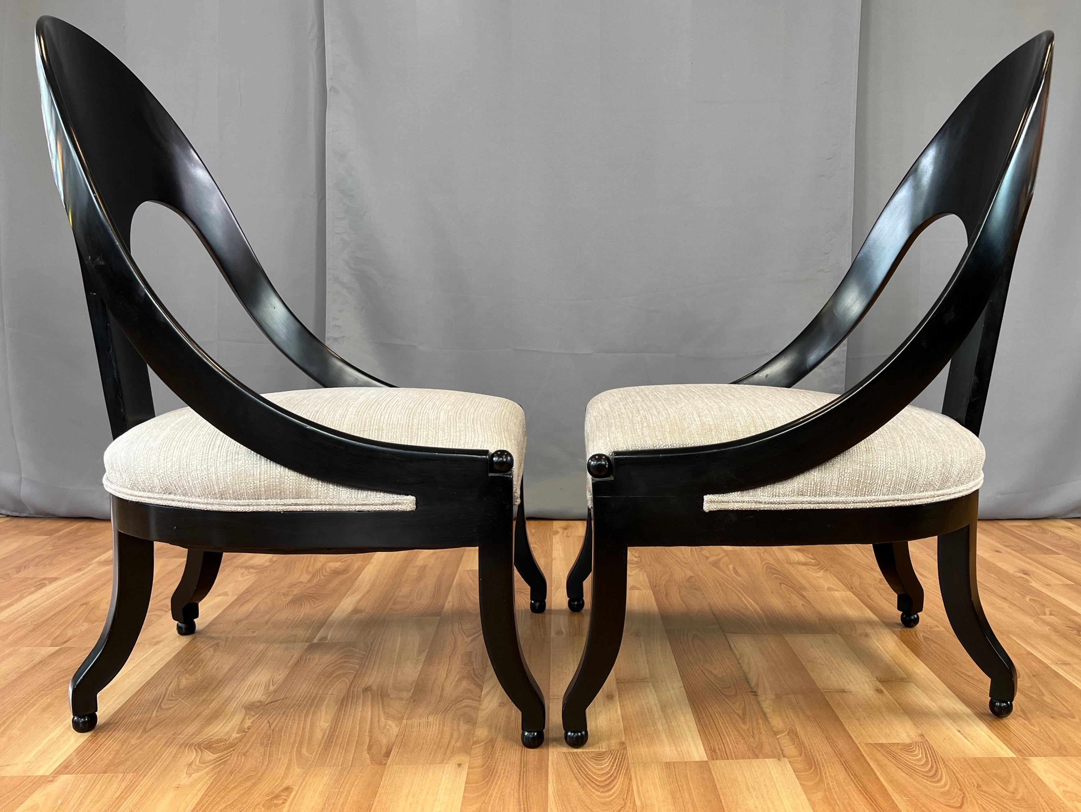 Upholstery Pair of Neoclassical Style Michael Taylor for Baker Spoon Back Slipper Chairs For Sale