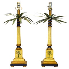 Pair of Neoclassical Style Midcentury Decorated Palm Frond Table Lamps