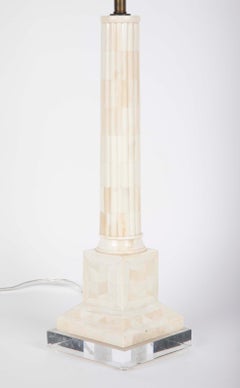 Pair of Neoclassical Style Mid Century Table Lamps on Lucite Bases