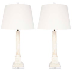 Pair of Neoclassical Style Mid Century Table Lamps on Lucite Bases