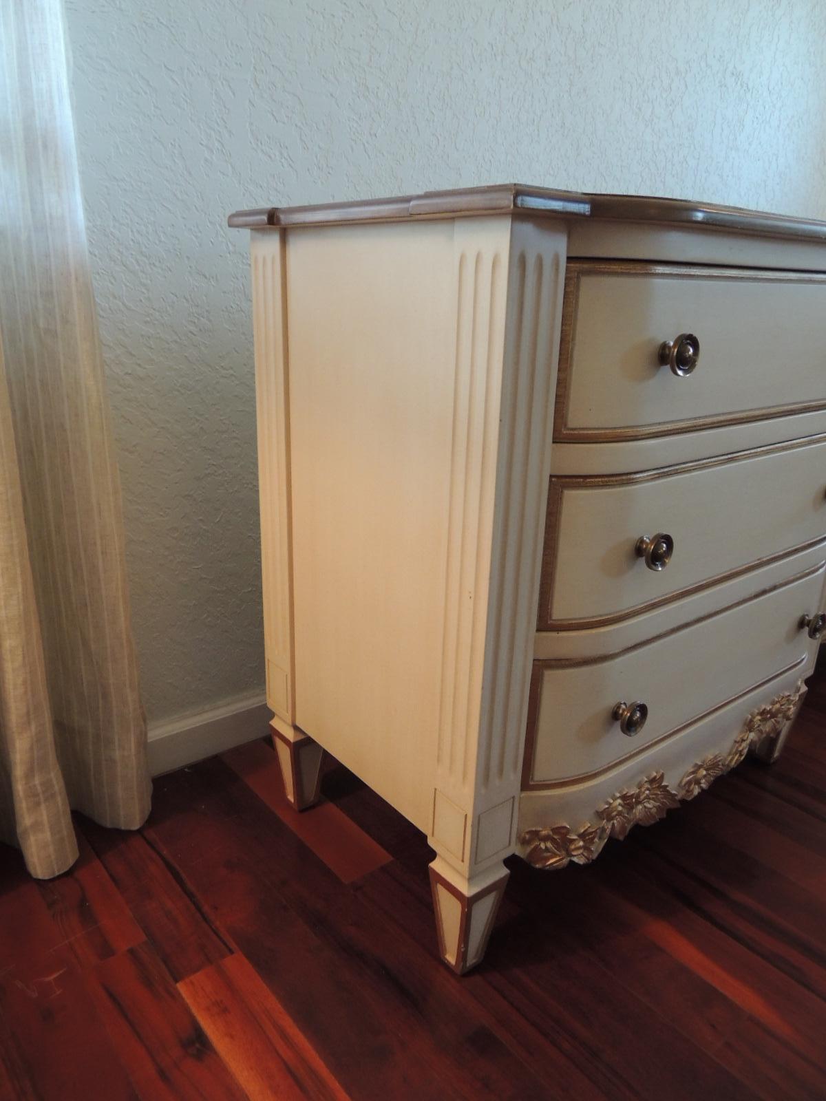 Hand-Crafted Pair of Neoclassical Style Natural and Gold Leaf Detail Nightstands