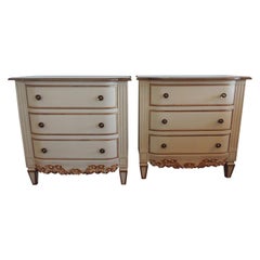 Pair of Neoclassical Style Natural and Gold Leaf Detail Nightstands