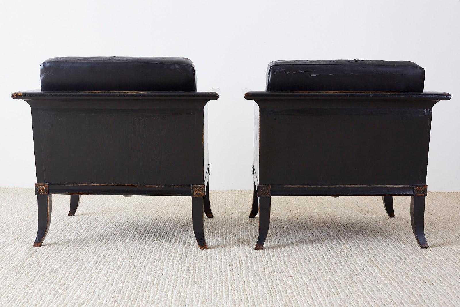 Pair of Neoclassical Style Oak Lacquered Cube Chairs 13