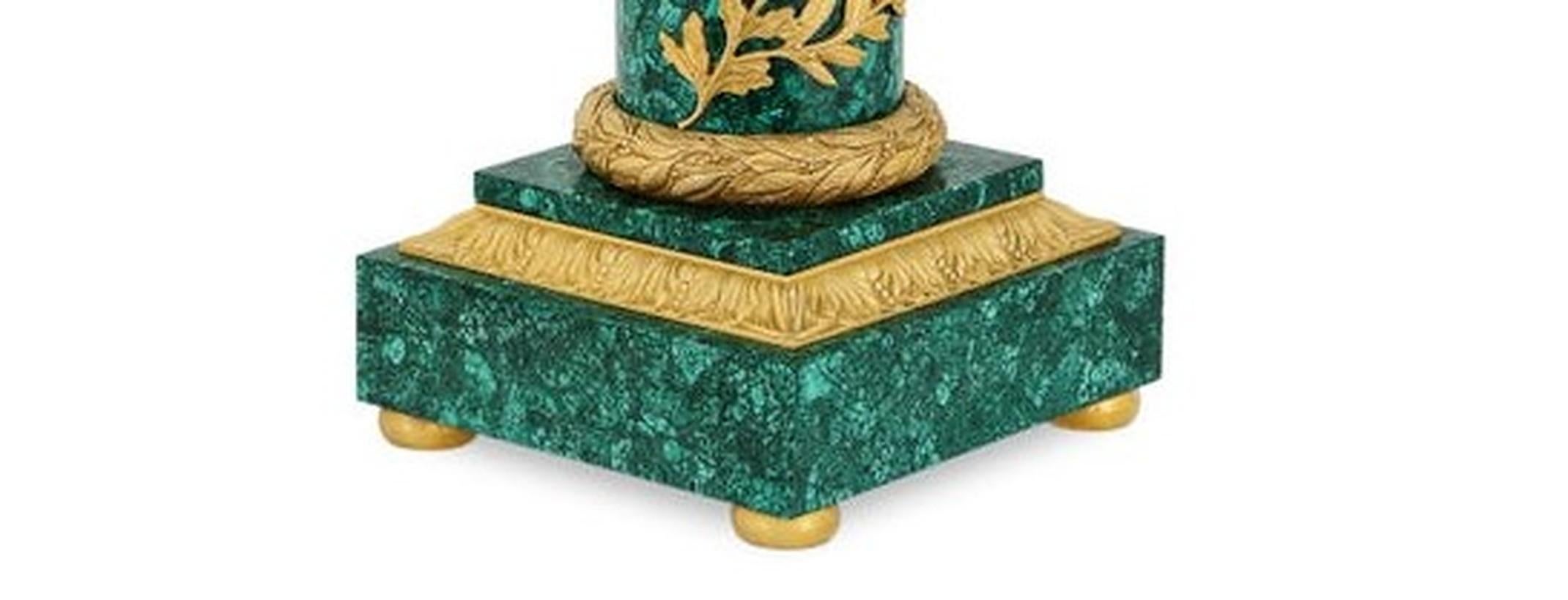 Pair of Neoclassical Style Ormolu Mounted Malachite Pedestals For Sale 6