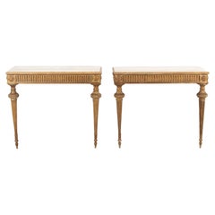 Pair of Neoclassical Style Painted and Gilded Console Tables