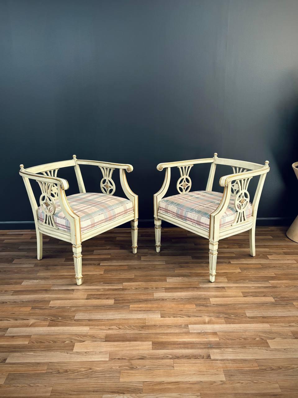 American Pair of Neoclassical Style Painted Armchairs For Sale