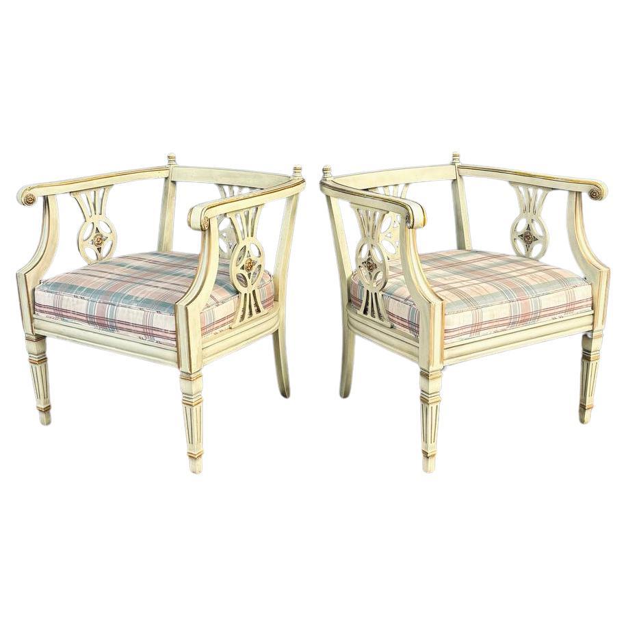 Pair of Neoclassical Style Painted Armchairs For Sale