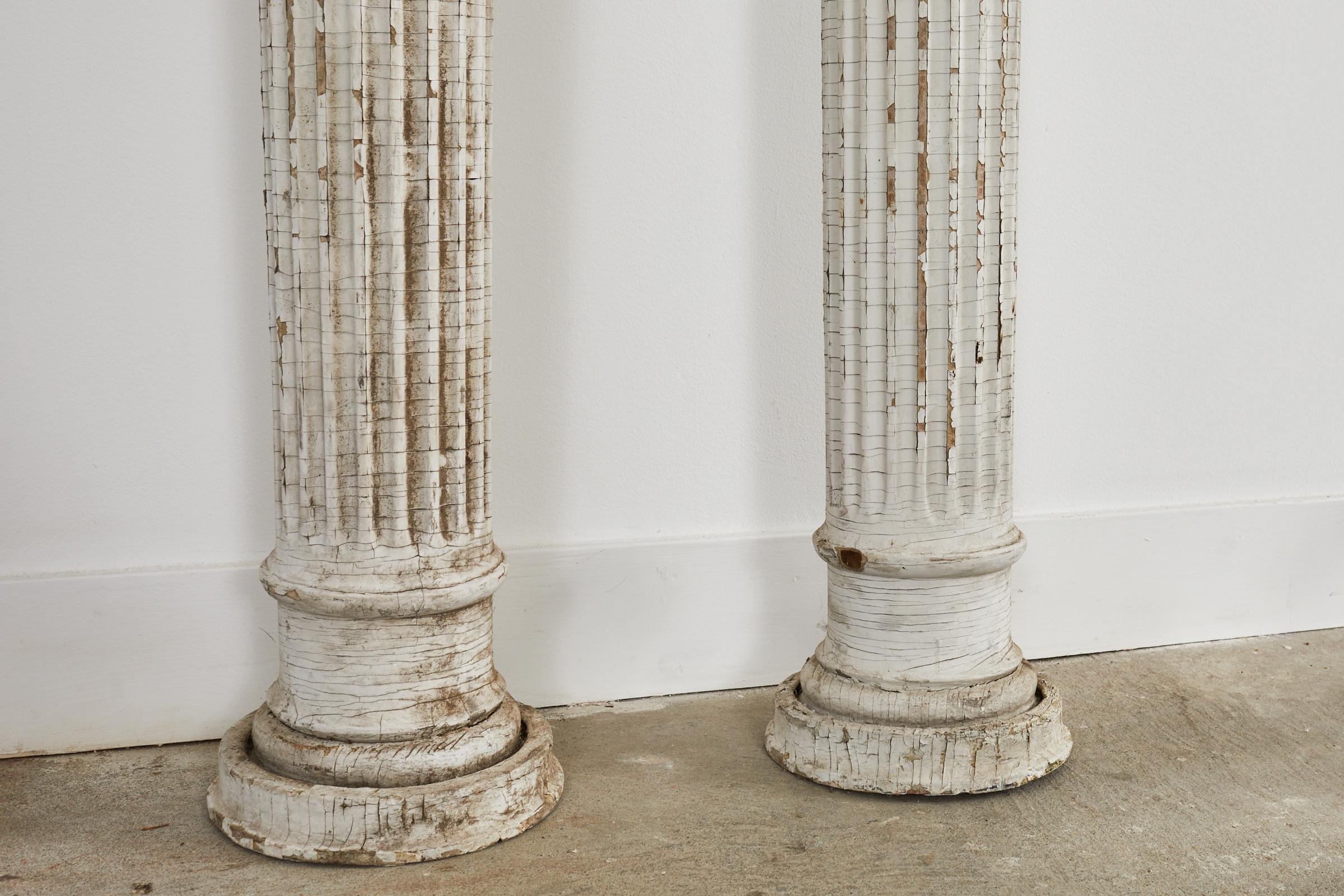 20th Century Pair of Neoclassical Style Painted Fluted Wood Columns