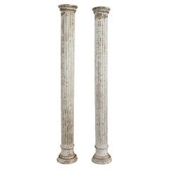 Vintage Pair of Neoclassical Style Painted Fluted Wood Columns