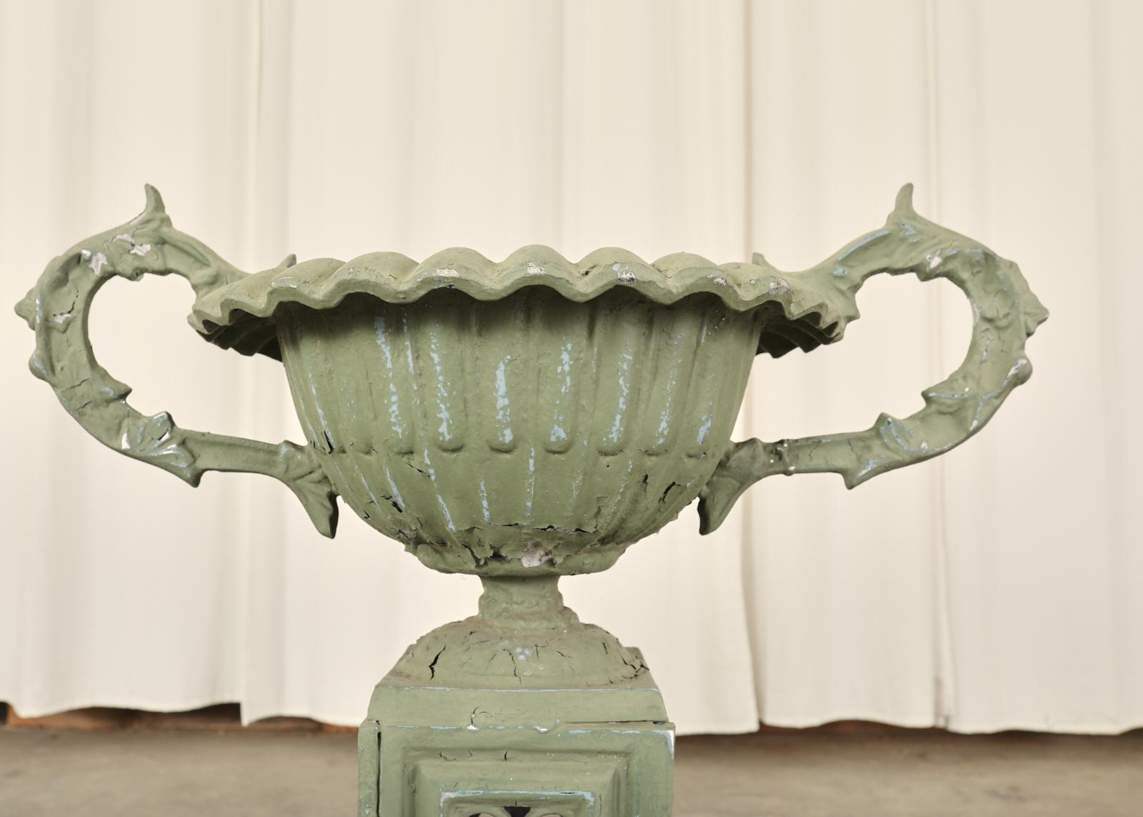 Pair of Neoclassical Style Painted Garden Urn Jardinaires For Sale 8