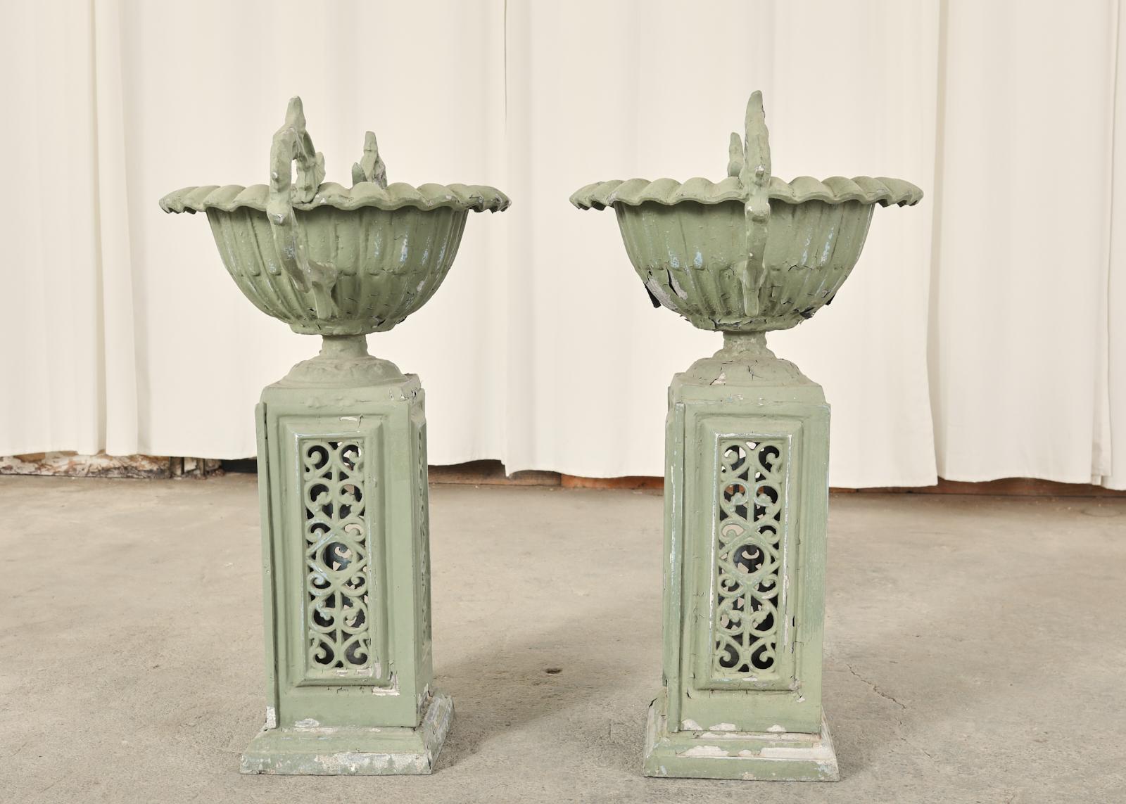 Pair of Neoclassical Style Painted Garden Urn Jardinaires For Sale 10