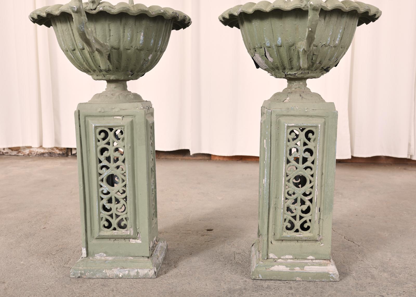 Pair of Neoclassical Style Painted Garden Urn Jardinaires For Sale 11