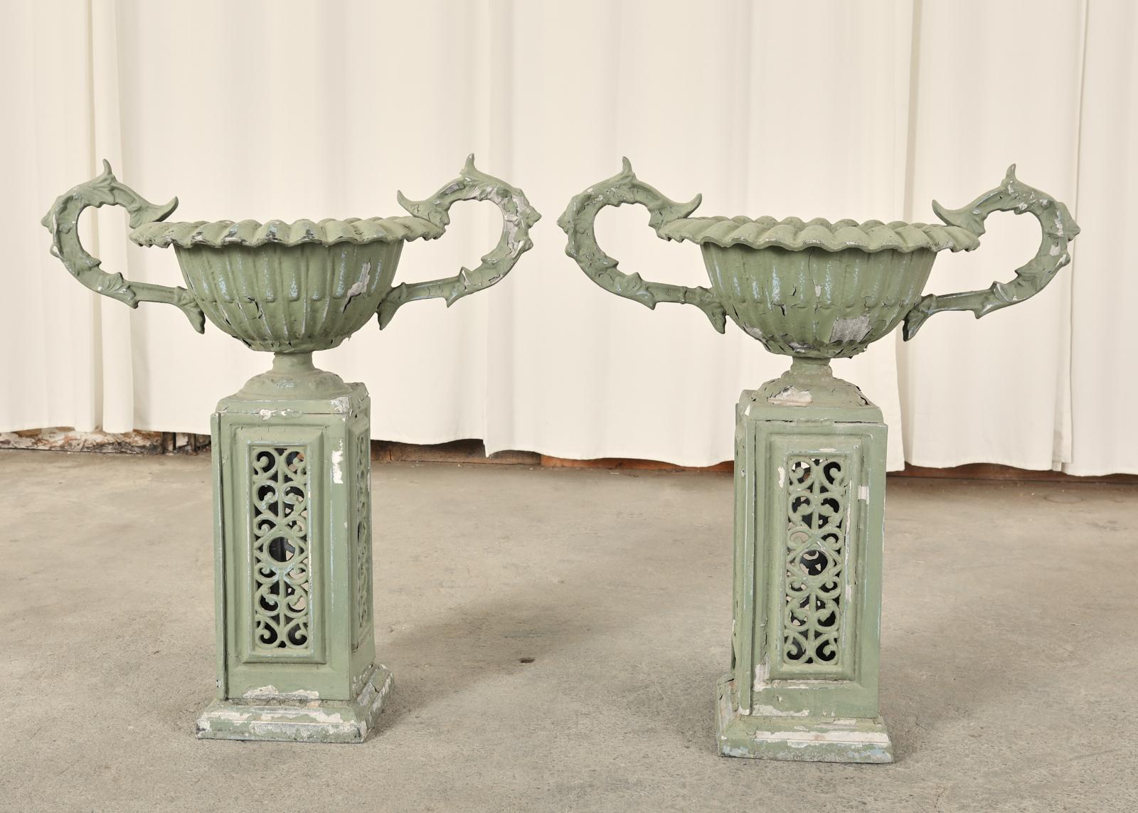 Pair of Neoclassical Style Painted Garden Urn Jardinaires For Sale 14