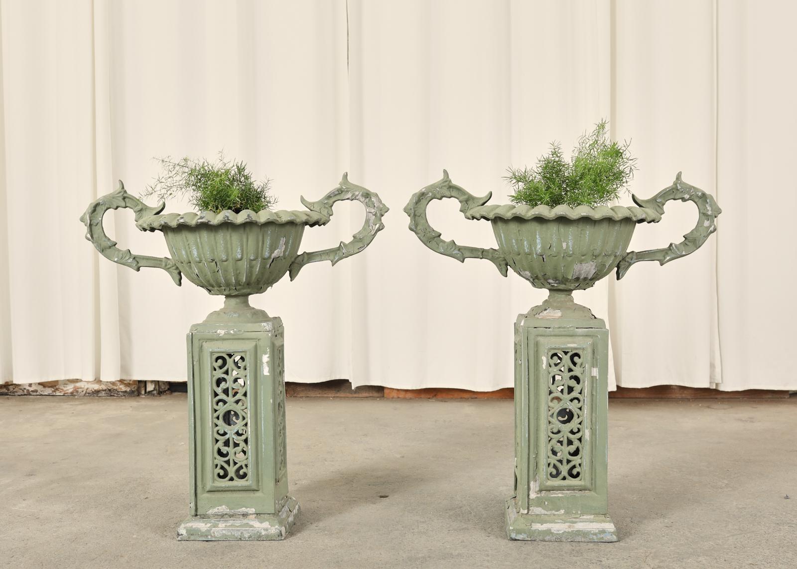 French Pair of Neoclassical Style Painted Garden Urn Jardinaires For Sale