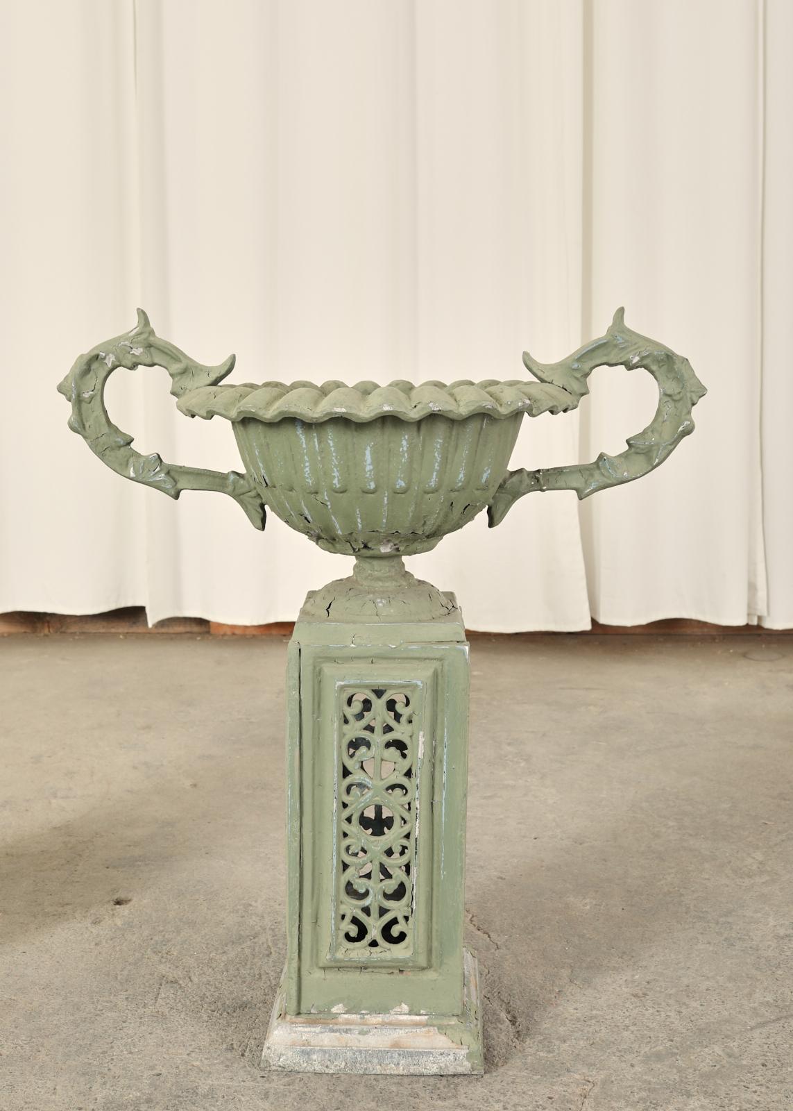Aluminum Pair of Neoclassical Style Painted Garden Urn Jardinaires For Sale