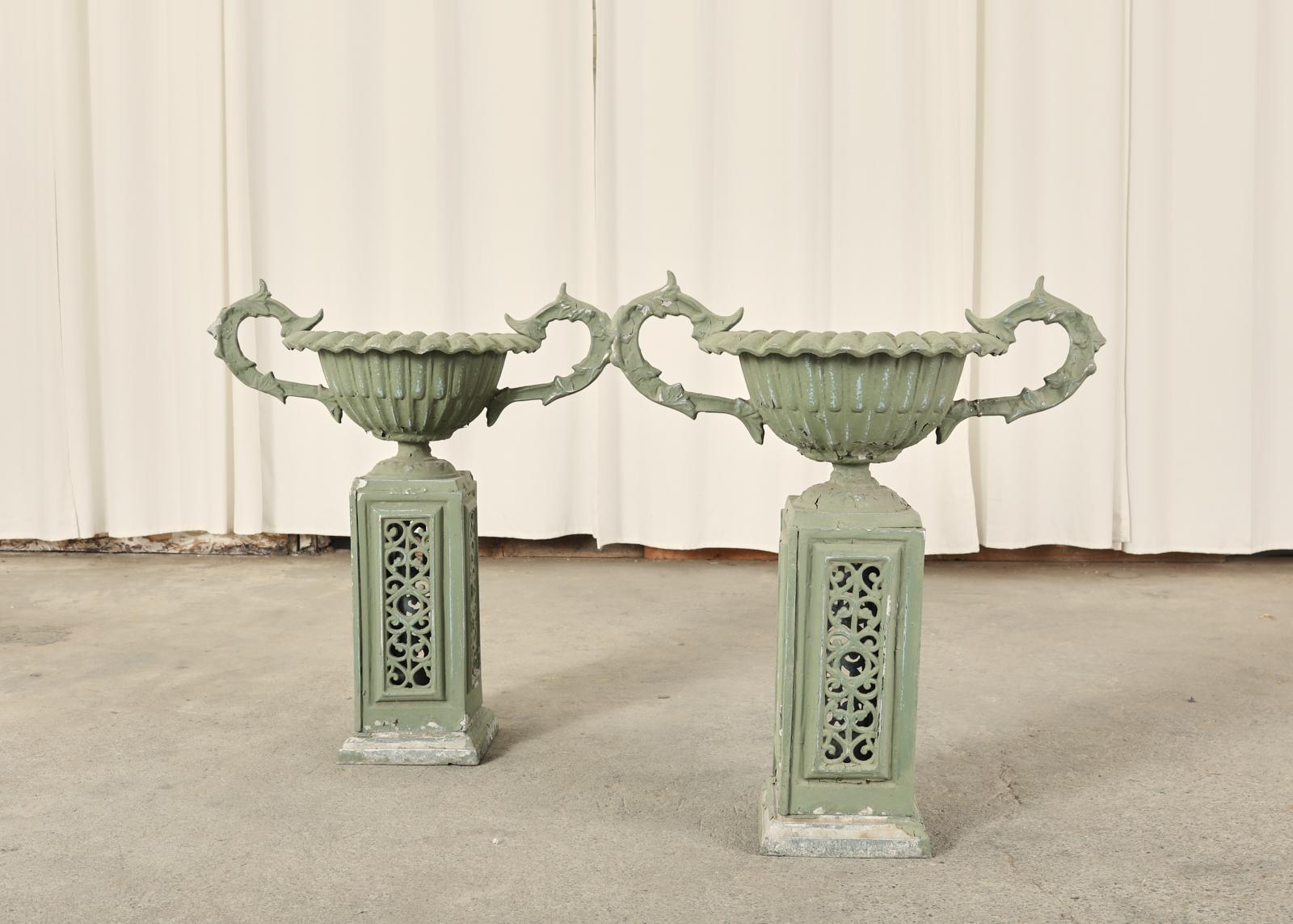 Pair of Neoclassical Style Painted Garden Urn Jardinaires For Sale 2