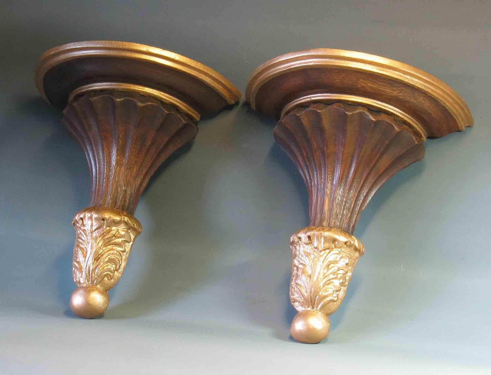 Unknown Pair of Neoclassical Style Parcel Gilt Carved Wood Wall Brackets