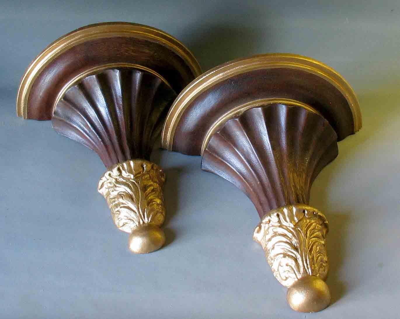 Pair of Neoclassical Style Parcel Gilt Carved Wood Wall Brackets 2