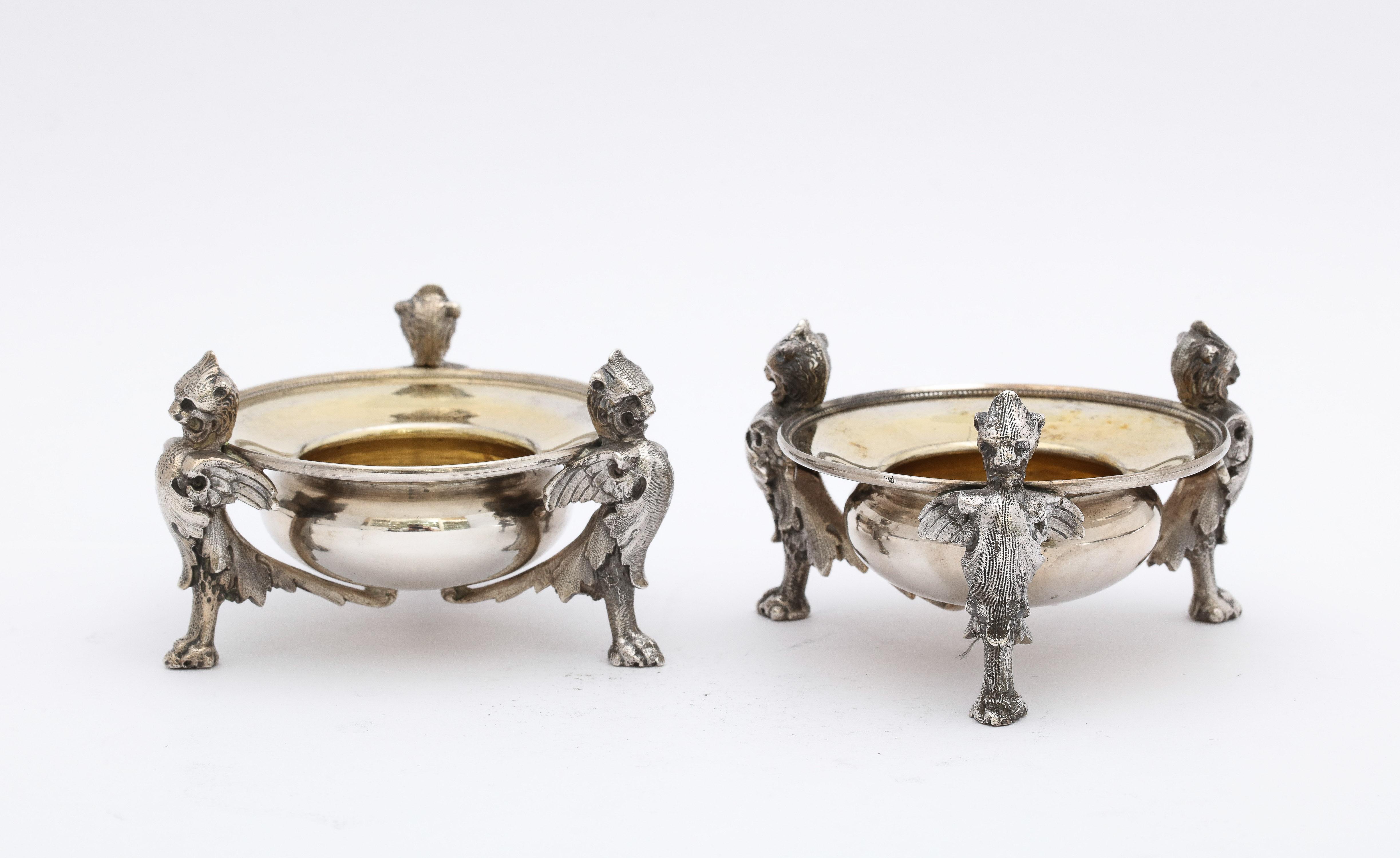 Pair of Neoclassical-Style Parcel Gilt Coin Silver Footed Salt Cellars By Gorham For Sale 7